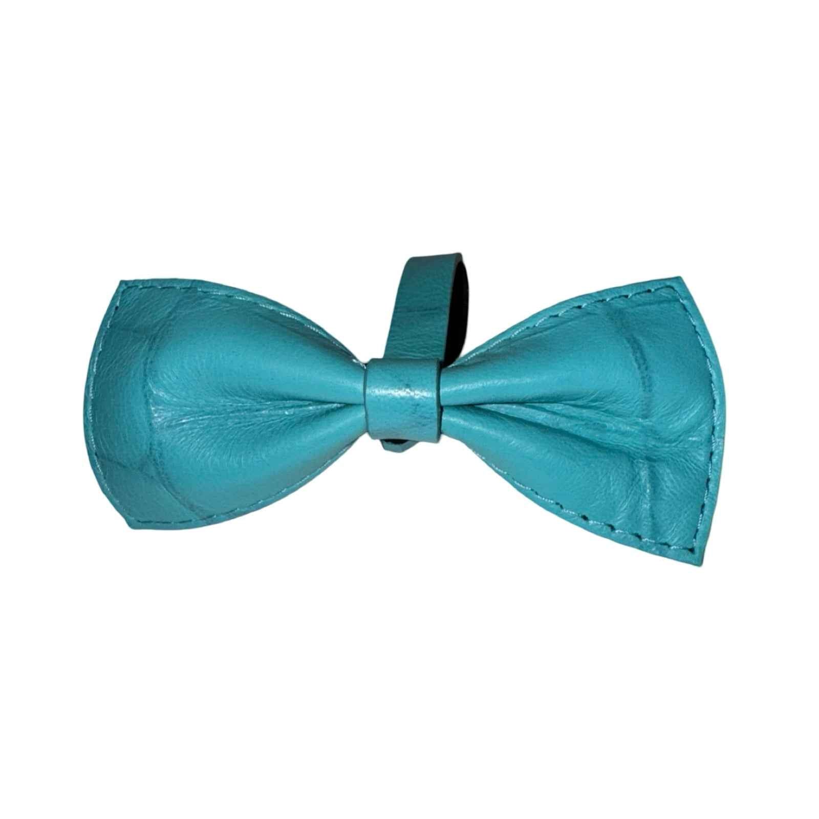 Allysa Payne The Tiffany Collection Turquoise Blue Embossed Croc Italian Leather Dog Bow Tie