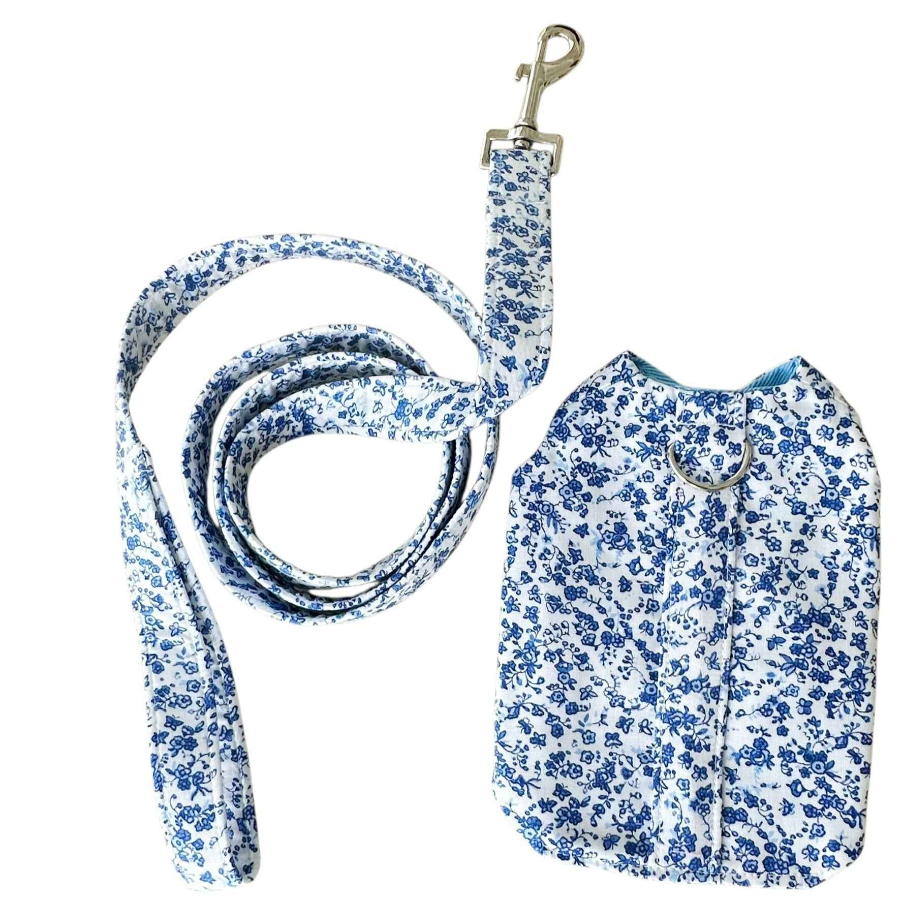 Heads or Tails Pup Blue Floral Toile Dog Leash