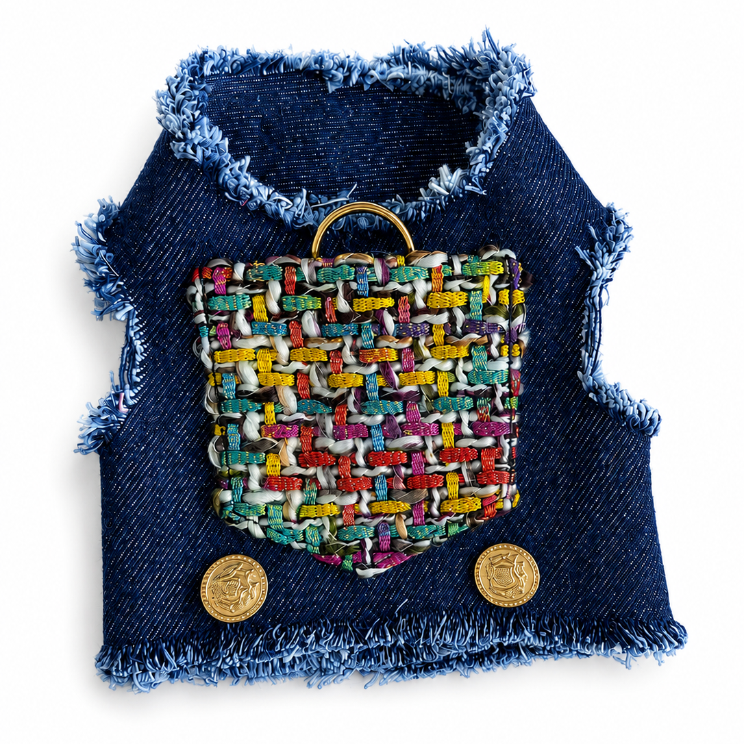Heads or Tails Pup Denim & Tweed Couture Dog Harness