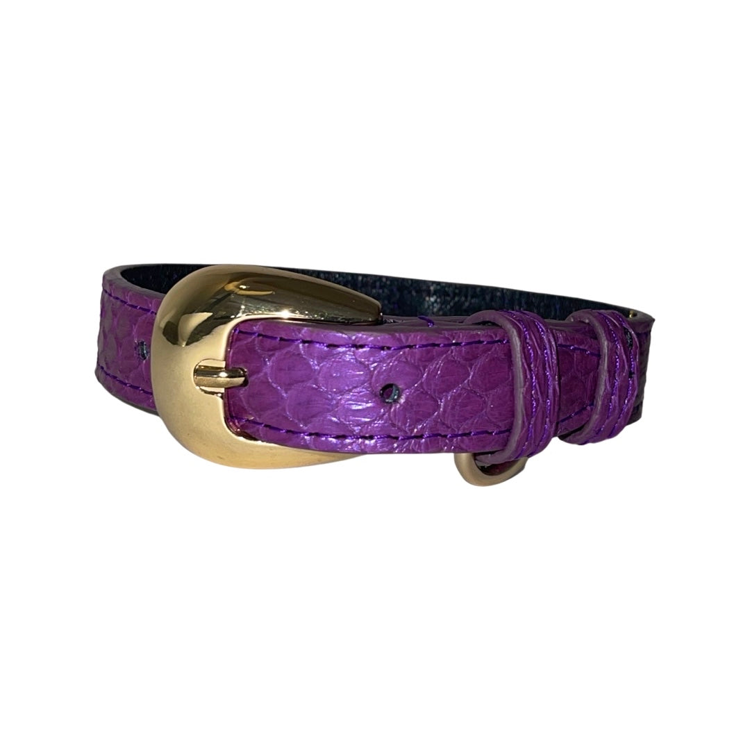 Allysa Payne XS/S 7"-14" Iridescent Purple Custom Snake Dog Collar/Custom Gold Italian Hardware