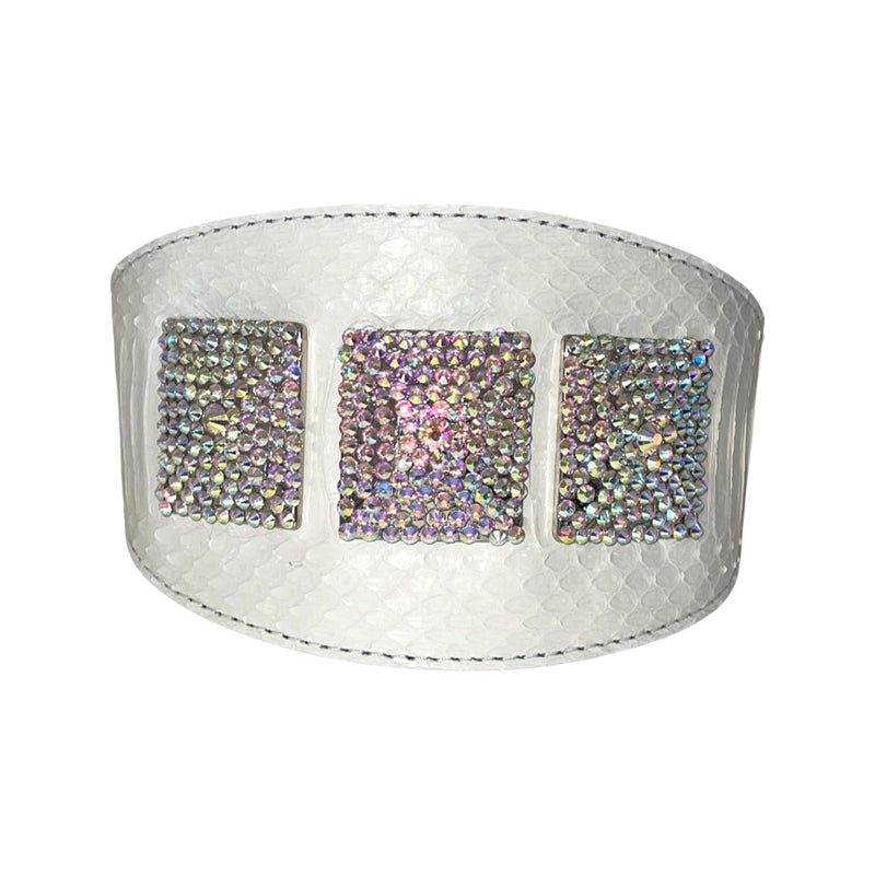 Matte White Snake 4" Wide Collar With Our 3 Custom Swarovski Crystal Rivets