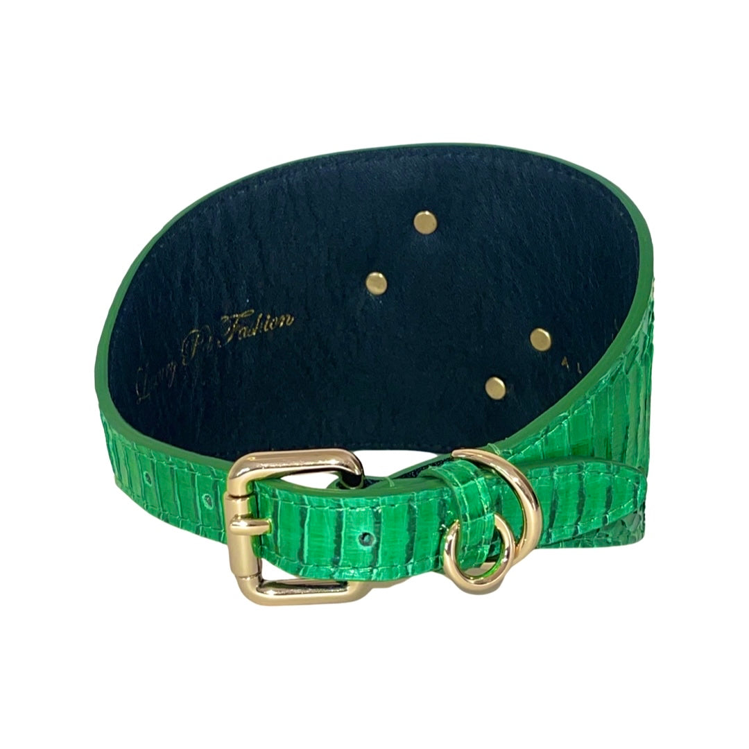 Allysa Payne Emerald Green Snake Dog Collar With Green Rhinestone Alligators