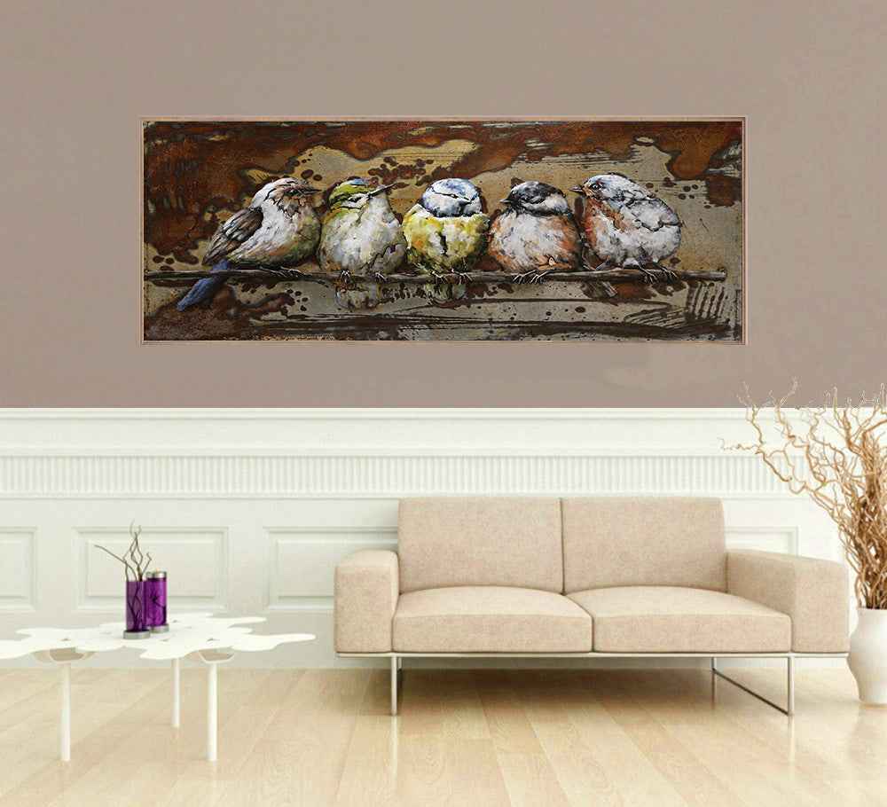 3 Dimensional Canary Birds Wall Mount Oil Painting on Metal Canvas Sculpture