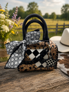 Luxe Tooled Leather Starry Night Rhinestone Stud Checkered Speedy Bag