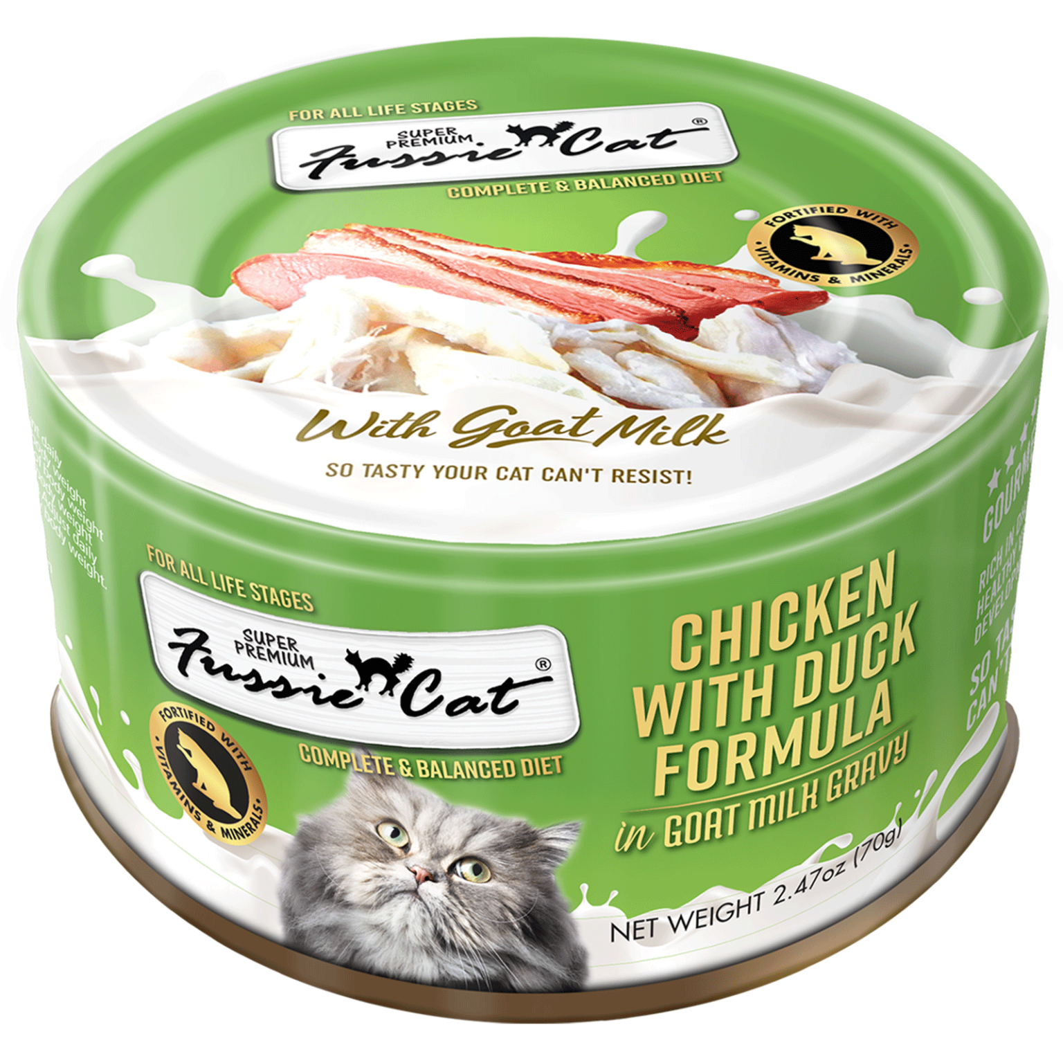Fussie Cat Chicken & Duck In Goat Milk Cat Can (2.47oz)