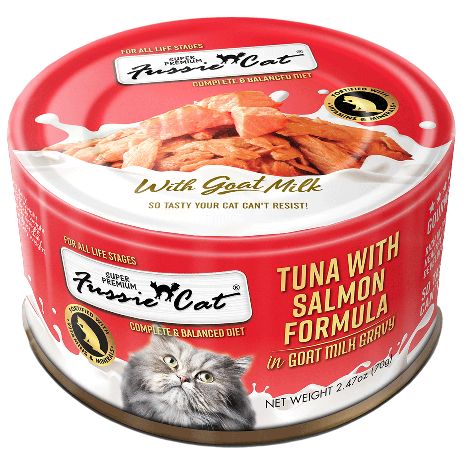 Fussie Cat Tuna with Salmon Formula in Goat Milk Gravy (2.47oz)