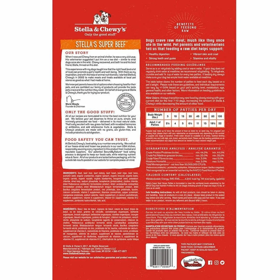 Stella & Chewys Freeze Dried Dinner Patties Beef Dog Food (25oz)