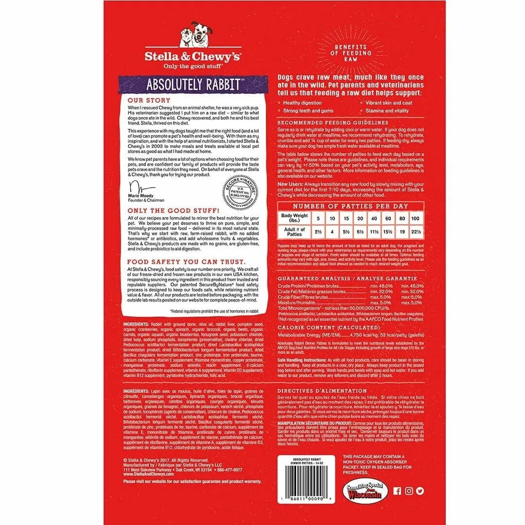 Stella & Chewys Freeze Dried Dinner Patties Rabbit Dog Food (5.5oz)