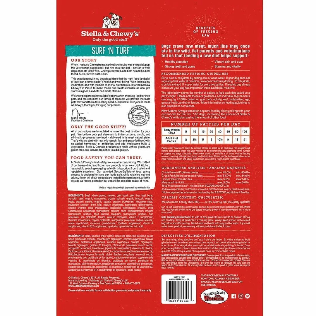 Stella & Chewys Freeze Dried Dinner Patties Surf and Turf Dog Food (25oz)