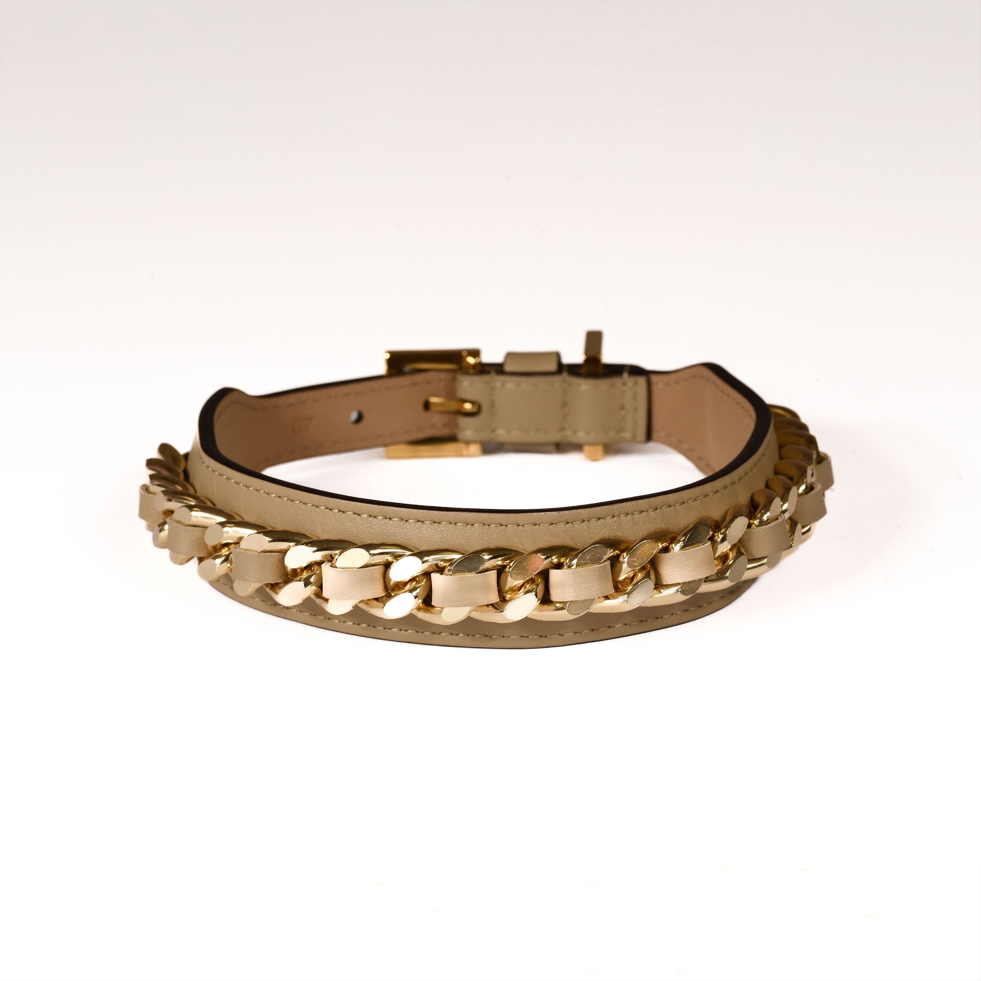 Leather Dog Collar in Mud - Chain, Made in Italy
