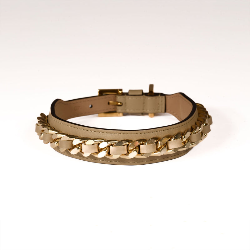 Leather Dog Collar in Mud - Chain, Made in Italy