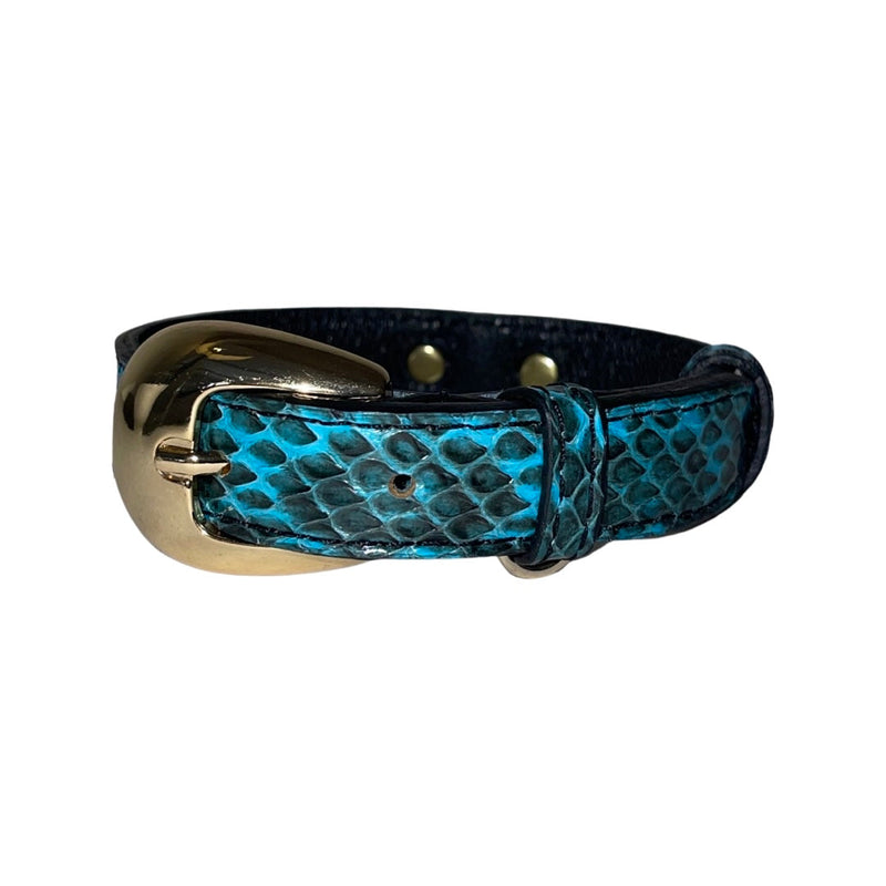 XS/S 7"-14" Turquoise & Black Custom Snake Collar/Custom Gold Oval Italian Hardware