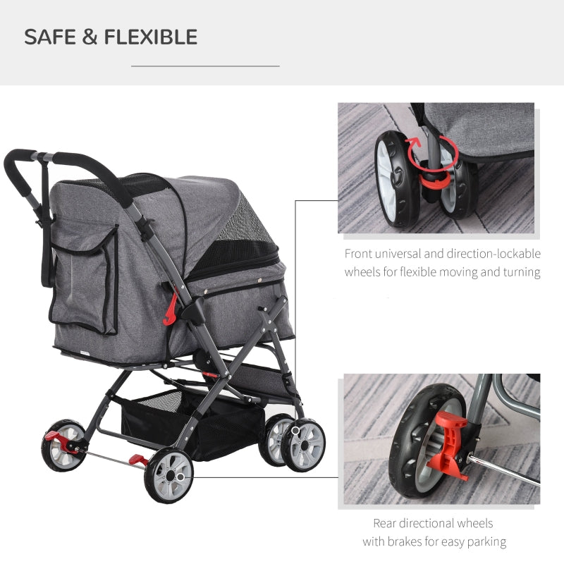 Pet Foldable Travel Carriage Stroller with Reversible Handle