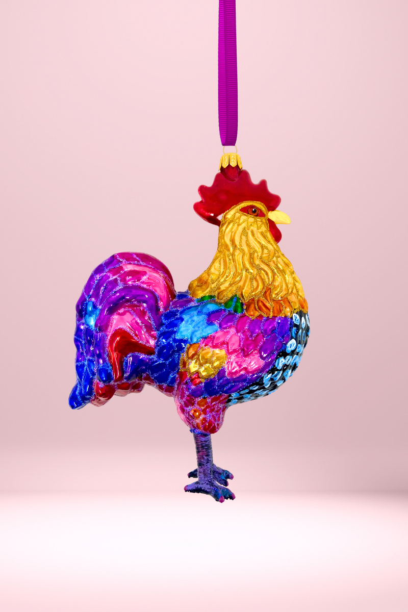 Floral Fetish Rooster Polish Glass Ornament