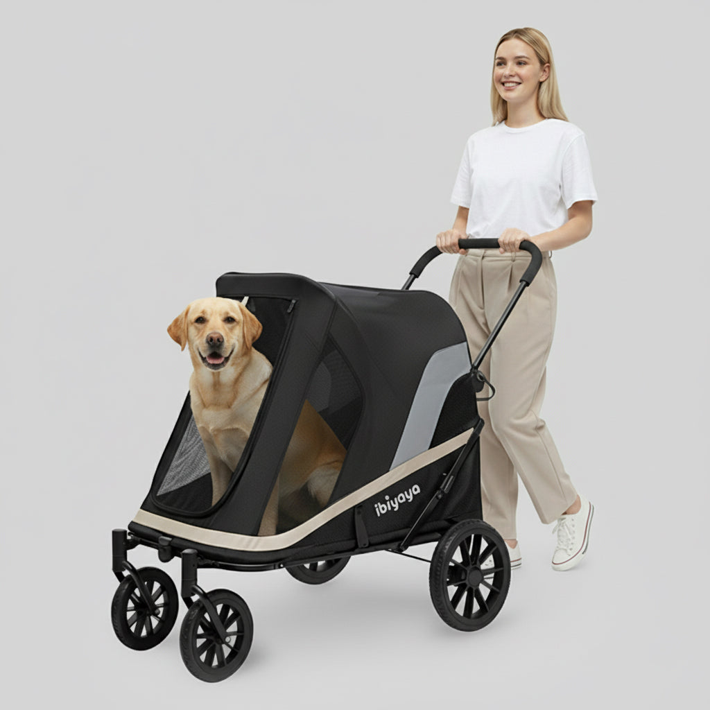 ibiyaya Grand Cruiser Large Dog Stroller, 4-Wheel Dog Pram for Large Breeds, Senior & Injured Pets