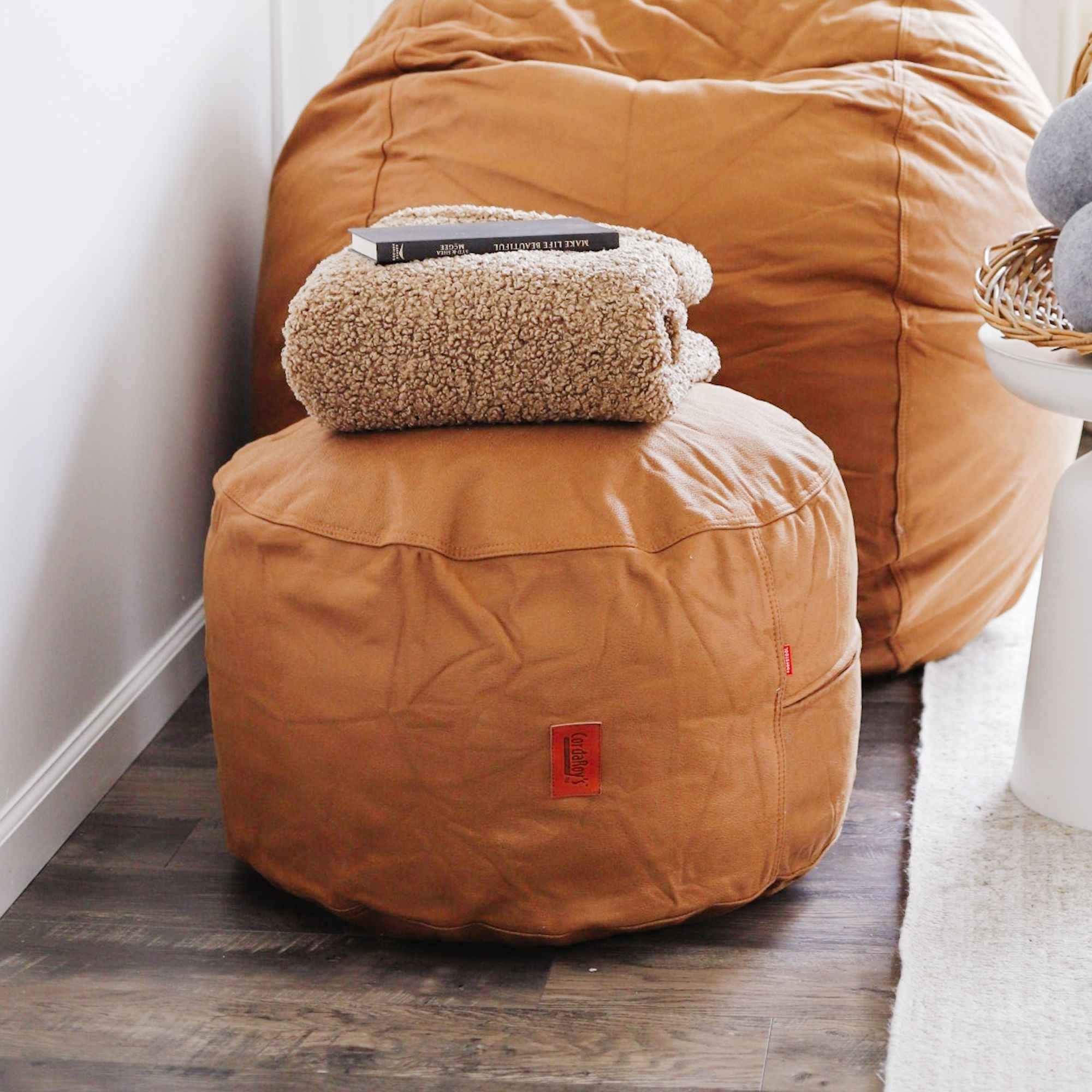 CordaRoy's Faux Leather Pouf Footstool Ottoman
