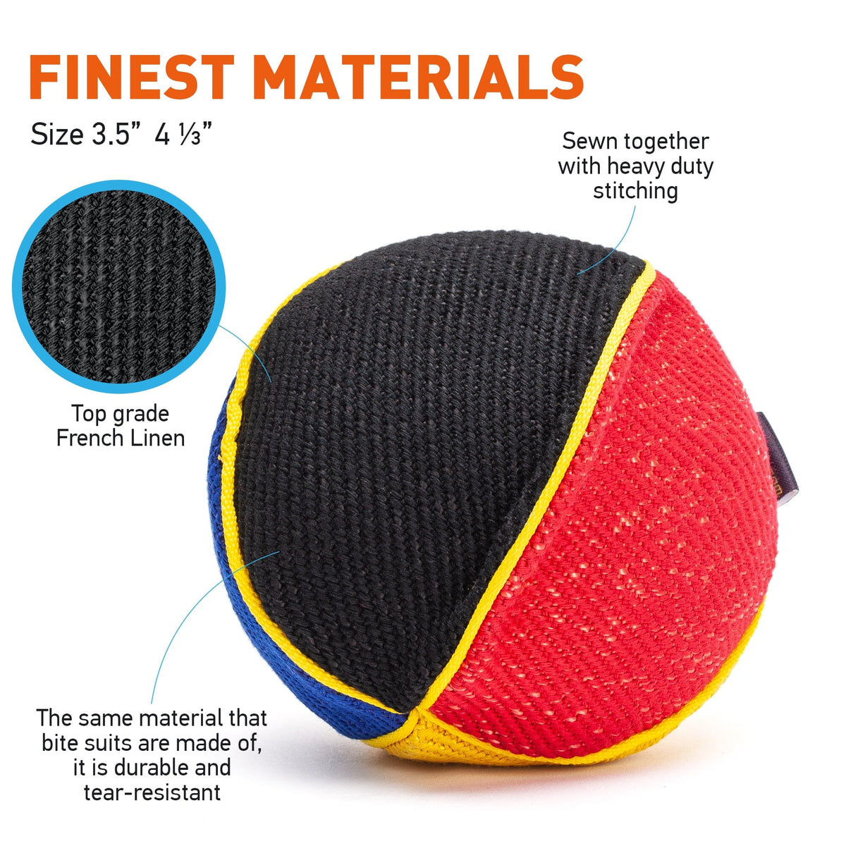 FDT Multi-Color French Linen Ball Tug Dog Toy - with Squeaker OR with Handle