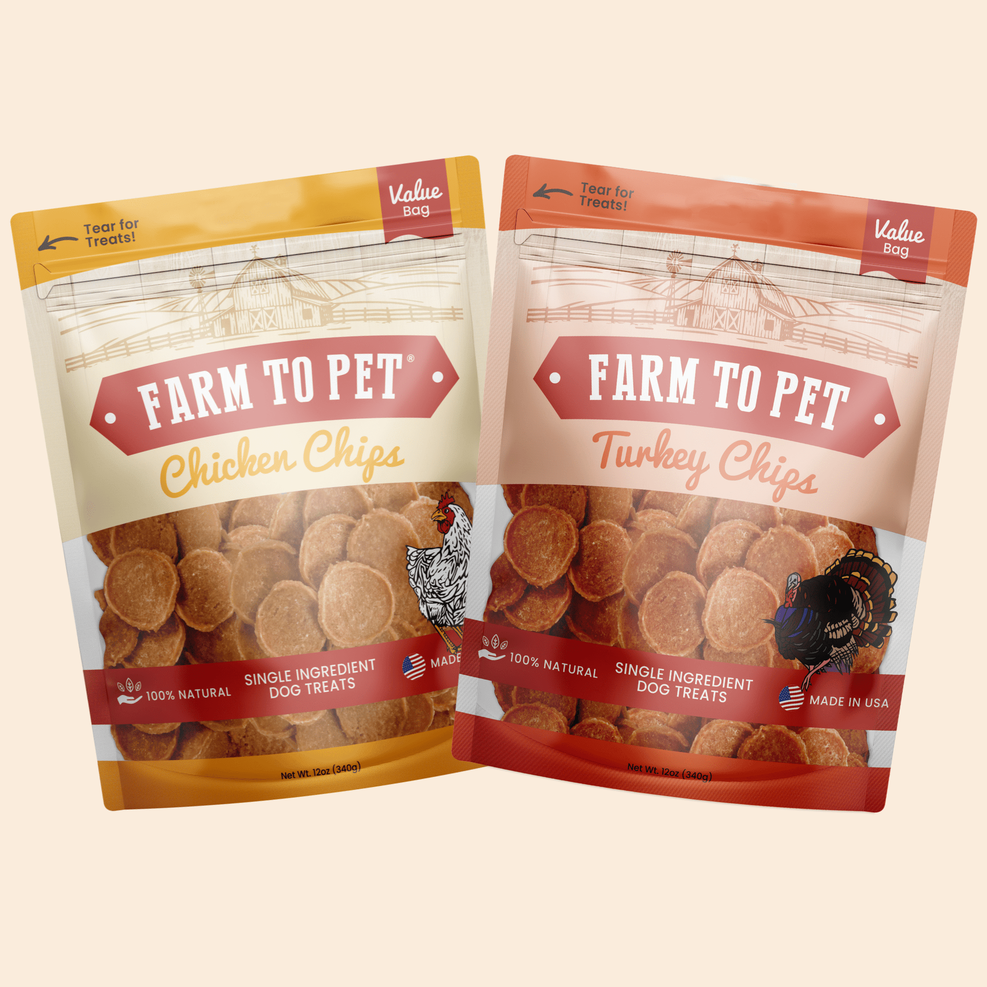 Farm To Pet Turkey and Chicken Chip Dog Treat Duo