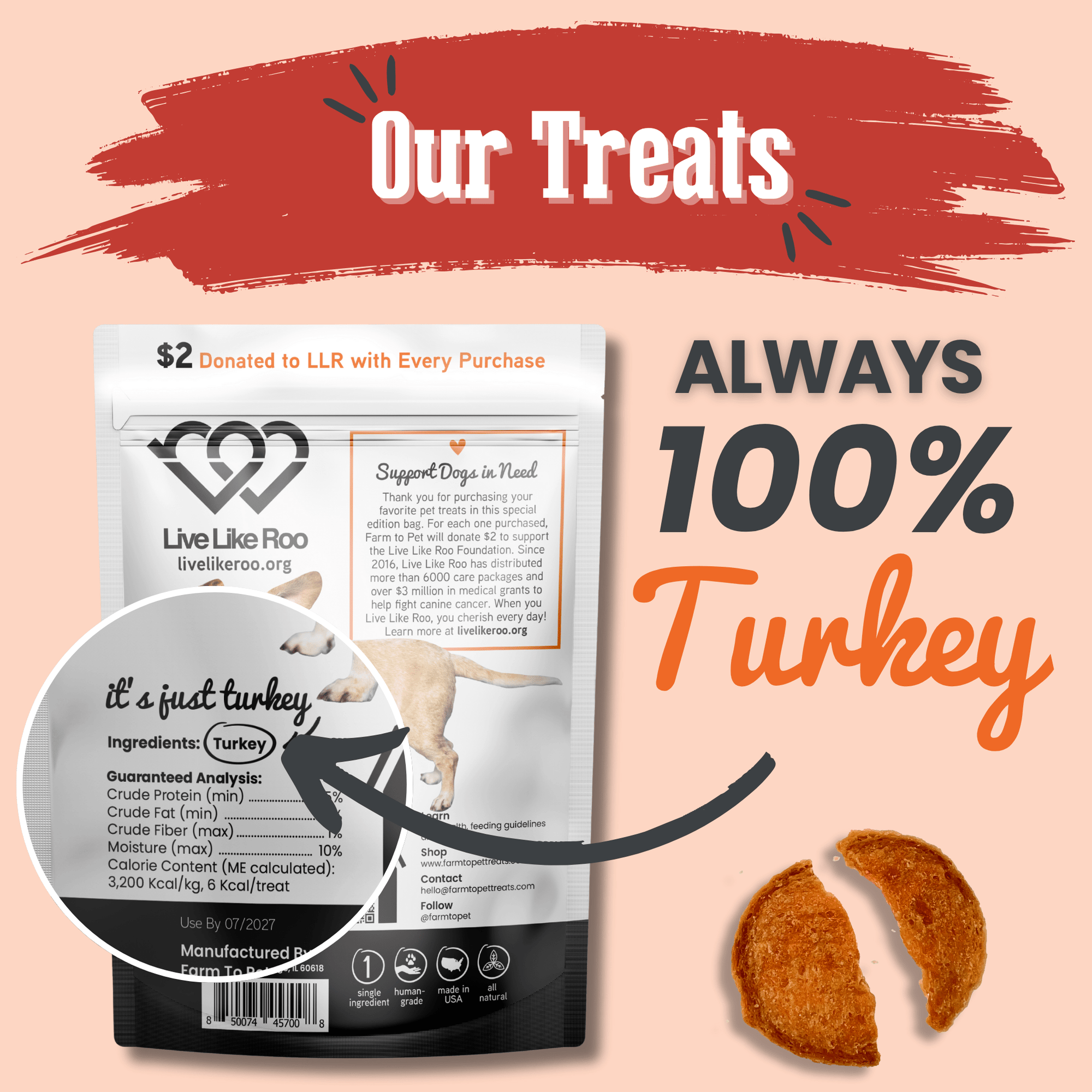 Farm To Pet Live Like Roo Turkey Chips Dog Treats