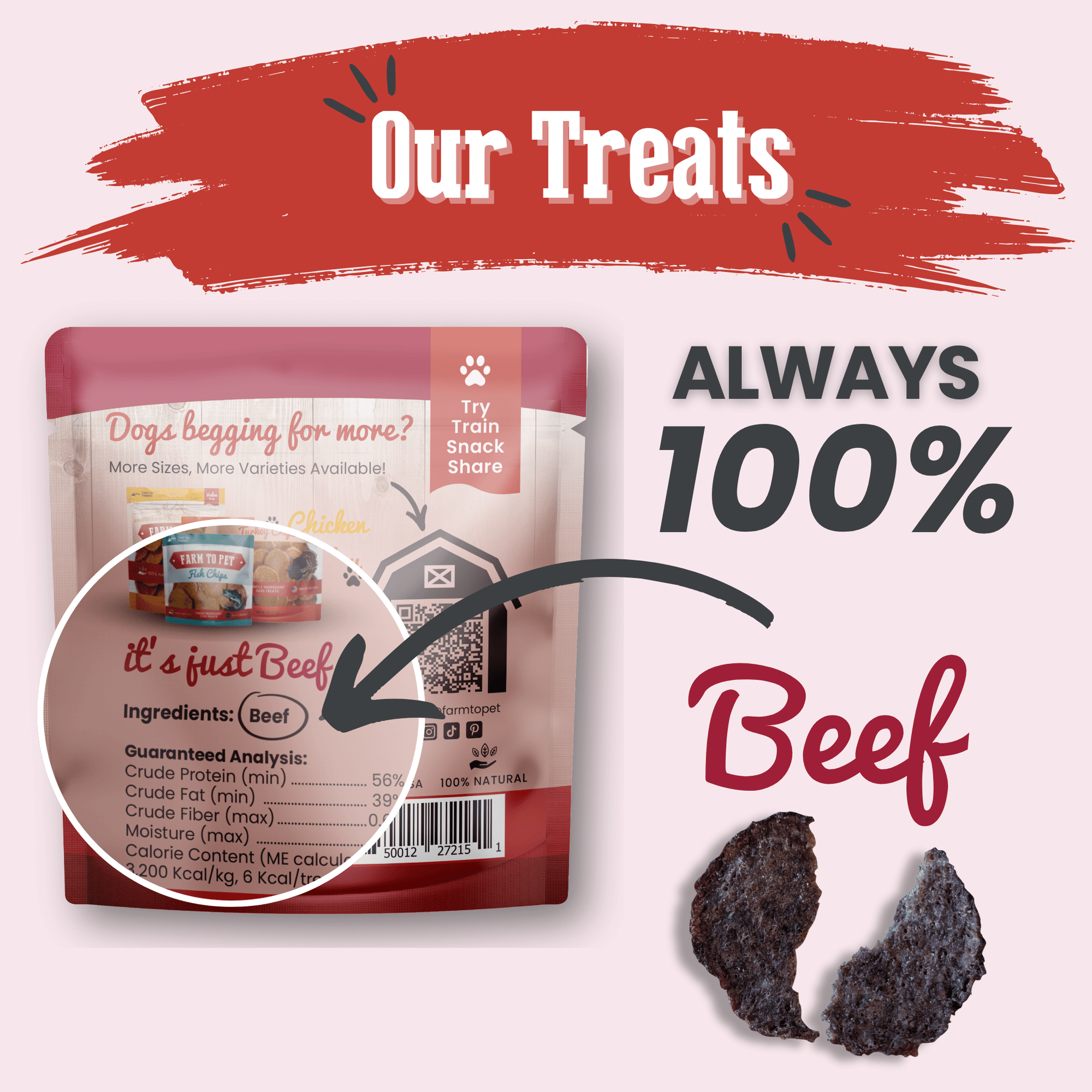 Farm To Pet Beef Chips Dog Treat Snack Pack