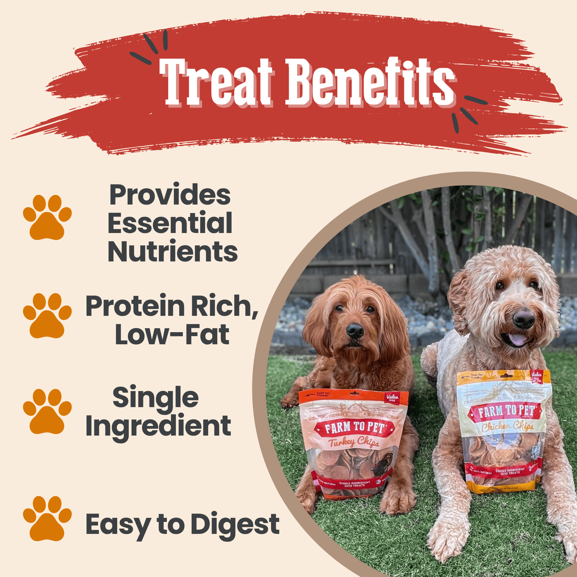 Farm To Pet Turkey and Chicken Chip Dog Treat Duo