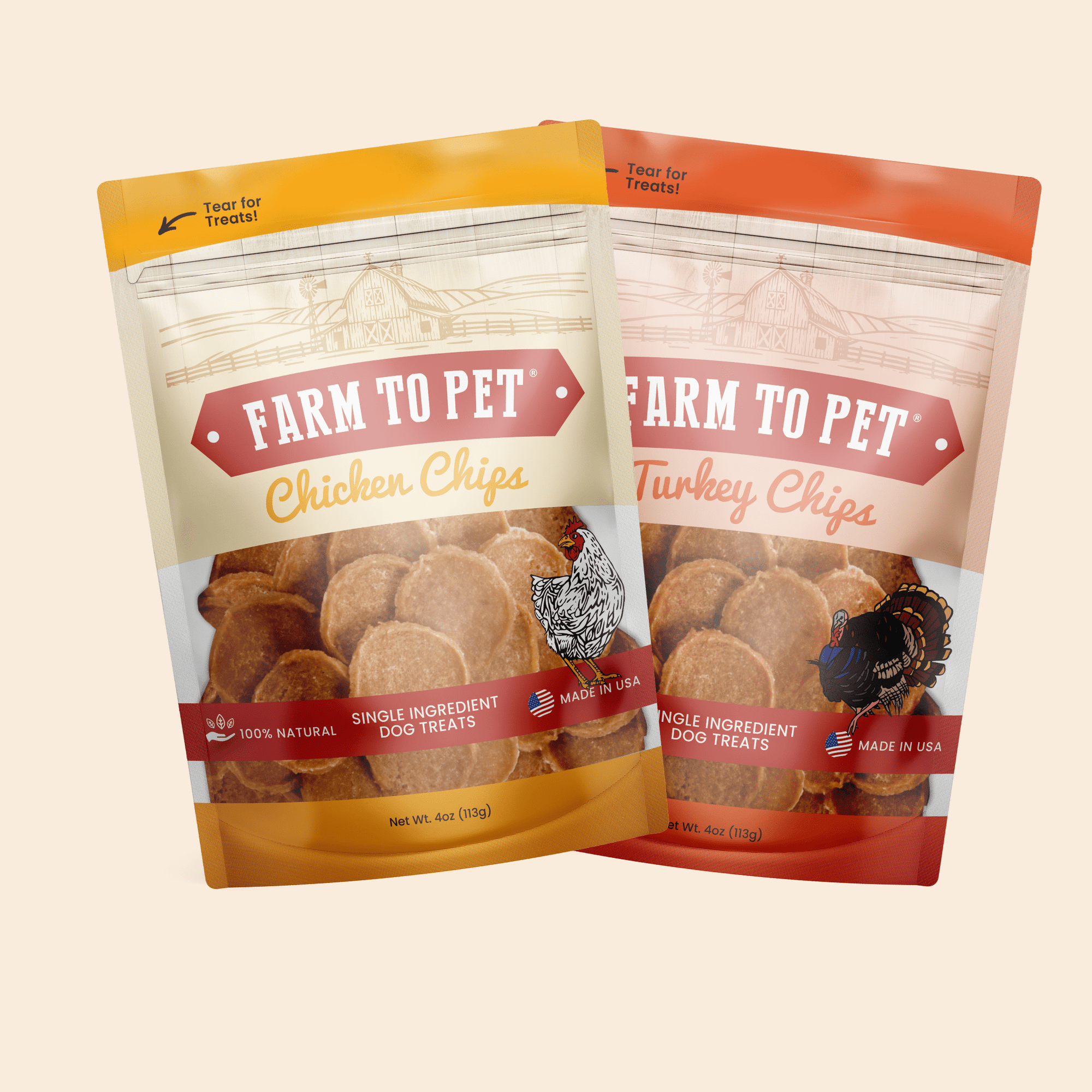 Farm To Pet Turkey and Chicken Chip Dog Treat Duo