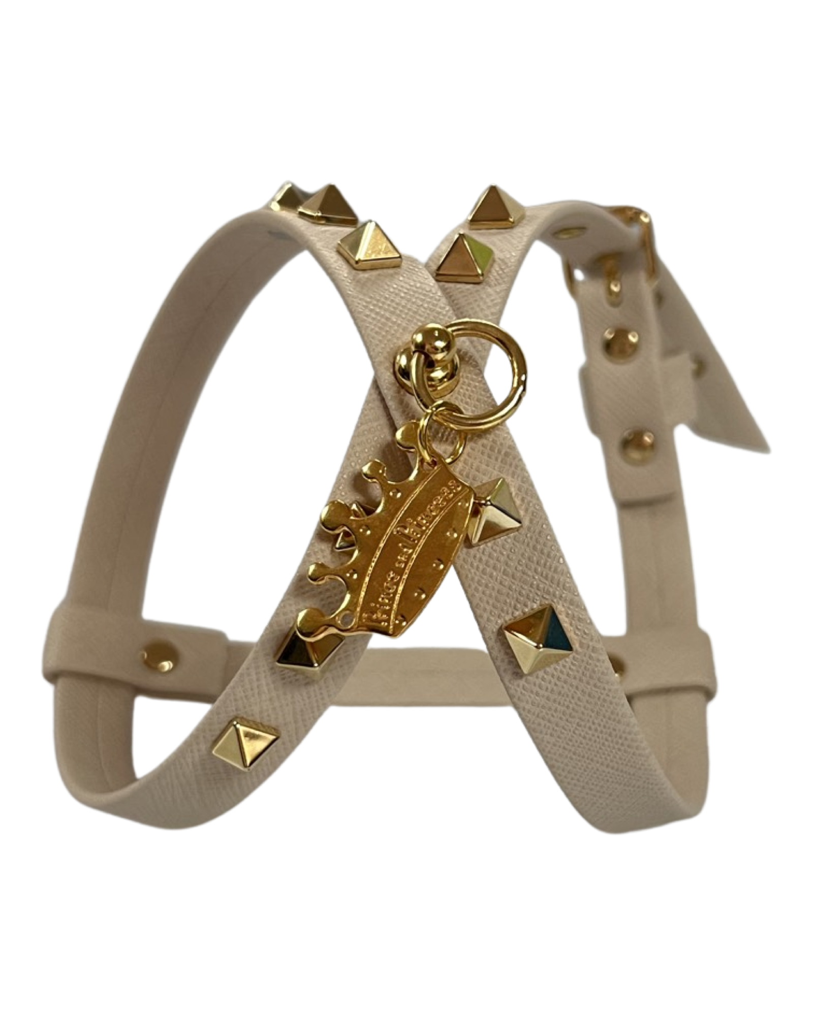 Fashion Dog Harness and Chain Leash Set - Sand with Gold Studs