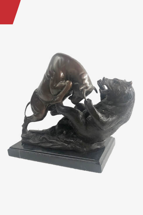 Bull vs Bear Bronze Metal Statue Sculpture Decor Stock Market 10" x 13"