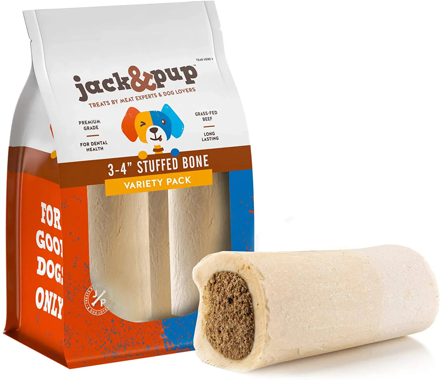 Jack & Pup Filled Bones Bully Stick Flavor (3-4 inch)