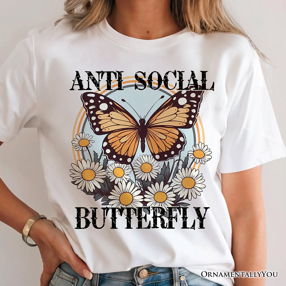 Anti Social Butterfly T-Shirt, Retro White and Natural Tee for Quirky and Independent Women