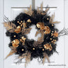 Black and Bronze Elegantly Goth 20" Wreath, Premium Gold Door Decoration with Floral Orchids