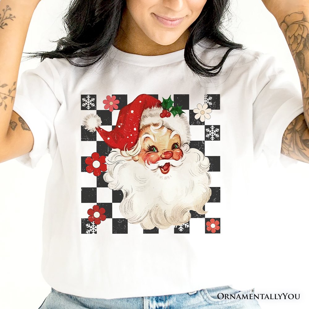 Checkered Santa Claus Vintage T-Shirt, Retro Merry Christmas Tee