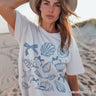 Coquette Seashell Summer Vibe T-Shirt, Natural and White Retro Beach Tee Gift for Ocean Lover