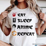 Eat Sleep Anime Repeat T-Shirt, Funny White Tee For Anime Lover