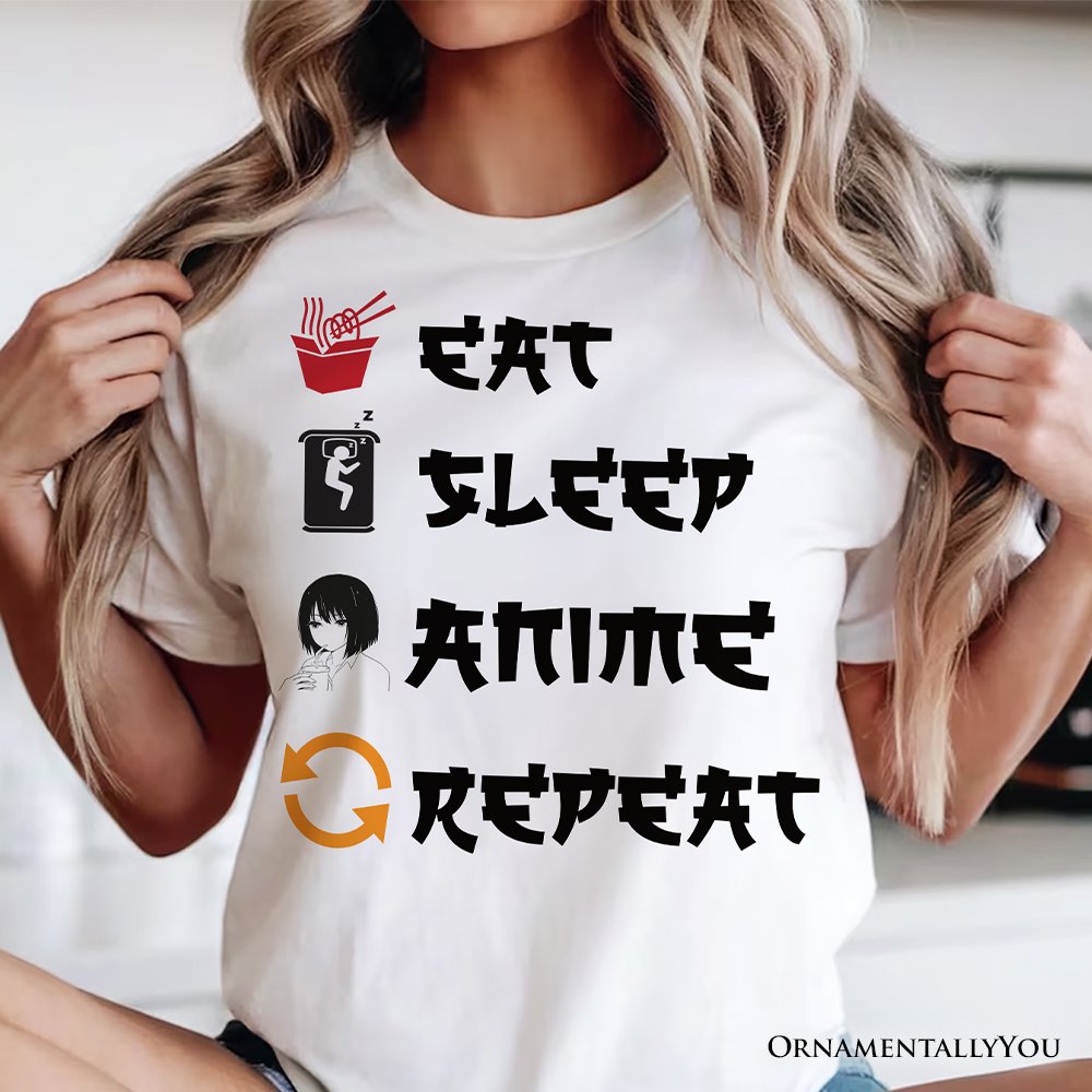 Eat Sleep Anime Repeat T-Shirt, Funny White Tee For Anime Lover