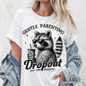 Gentle Parenting Dropout Raccoon T-Shirt, Tired Parent Humor Retro White and Natural Mom Tee