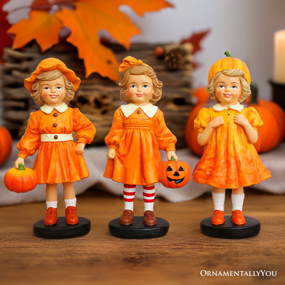 Inviting Pumpkin Girl Trio Set of Figurines, 6