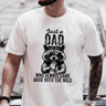 Just a Dad Who Back With Milk Raccoon T-Shirt, White and Natural Funny Tee for Loyal and Cool Fathers