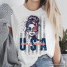 Made in America Messy Bun T-Shirt, Retro 4th of July White Patriotic Tee