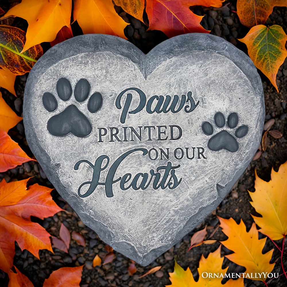 Paws Printed on our Hearts Memorial Stepping Stone for Pet, 9.5" Dog Funeral and Pet Cemetery Decor