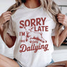 Sorry I'm Late Funny Lamb T-Shirt, Retro Dilly Dallying White and Natural Tee for Quirky Women