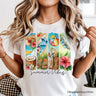 Summer Vibes T-Shirt, White and Natural Beach Tee with Coconut and Flowers