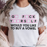 Would You Like To Buy A Vowel Puzzle T-Shirt, Funny Sarcastic White and Natural Tee for Witty Women