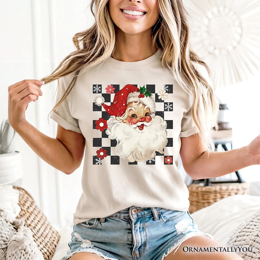 Checkered Santa Claus Vintage T-Shirt, Retro Merry Christmas Tee