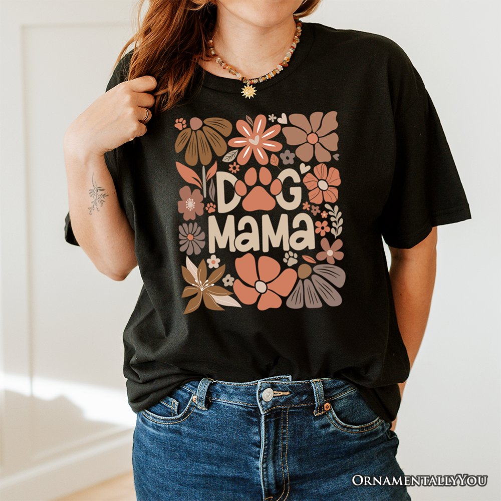 Dog Mama Boho Floral T-Shirt, White and Black Tee for Proud and Stylish Pet Lovers
