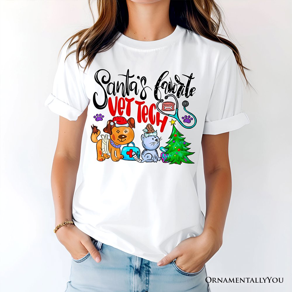 Santa’s Favorite Vet Tech Christmas T-Shirt, Festive Holiday Veterinary Tee