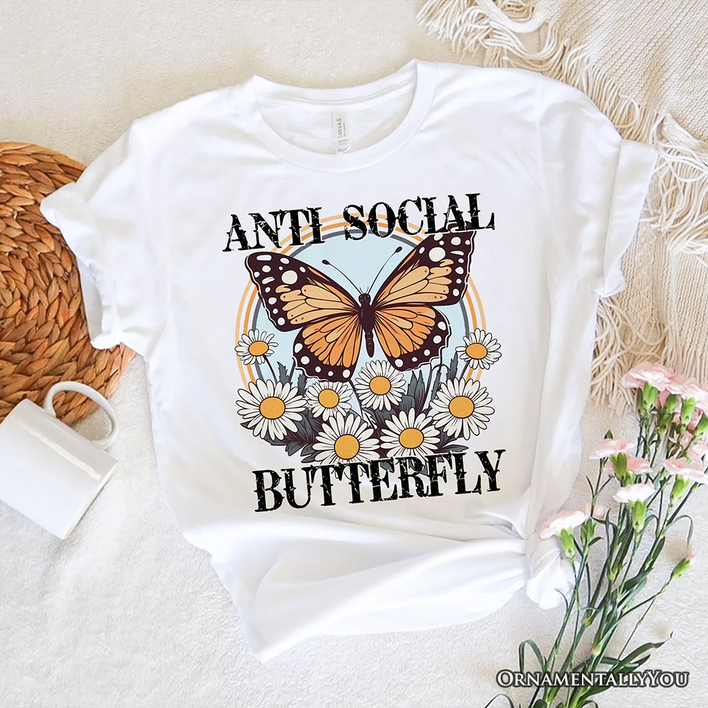 Anti Social Butterfly T-Shirt, Retro White and Natural Tee for Quirky and Independent Women