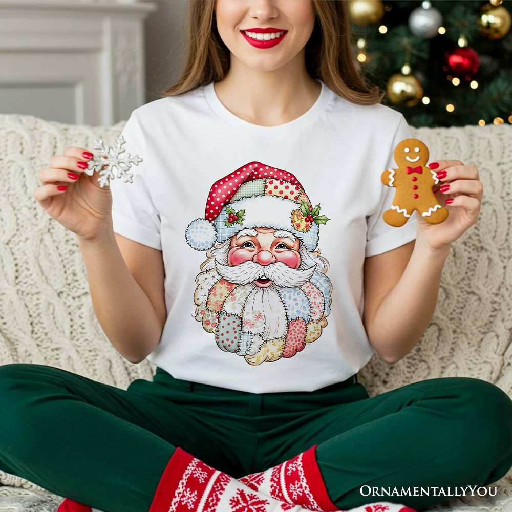 Patchwork Santa Claus T-Shirt, Retro Christmas Holiday Tee