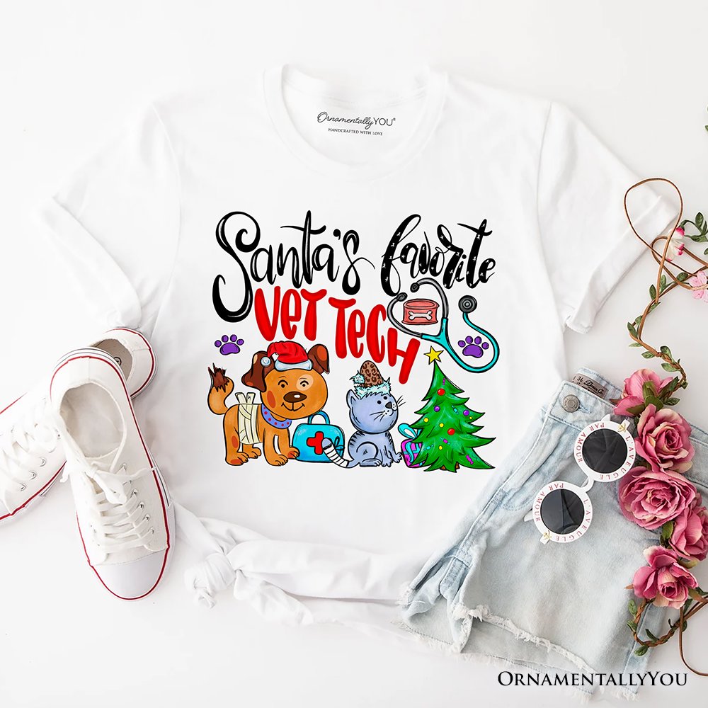 Santa’s Favorite Vet Tech Christmas T-Shirt, Festive Holiday Veterinary Tee