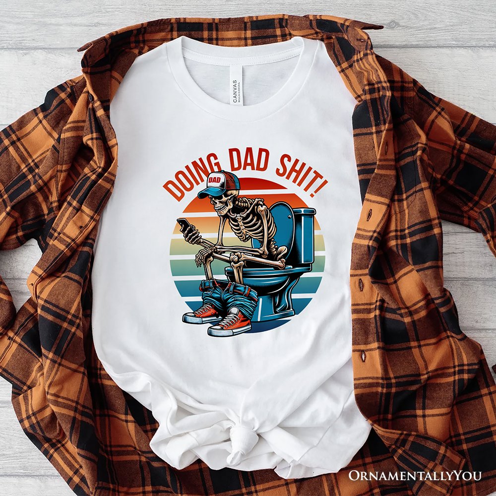 Doing Dad Stuff Skeleton T-Shirt, White and Black Funny Retro Tee for Bold Fathers